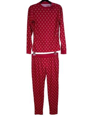 Bula BNS Womens Thermal Base Layer Set M Top L Bottoms Red Print Ski Snowboard